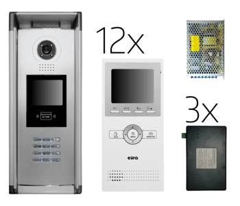 WIDEODOMOFON ''EURA'' VDP-01A5 ''CAT5'' - 12 lokali, 12x LCD 3,5'', kaseta z wyświetlaczem LCD i czytnikiem RFID